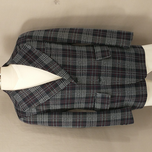 Vintage Polyester Plaid Jacket Sport Blazer 70s 80s See Measurements Dark Navy B